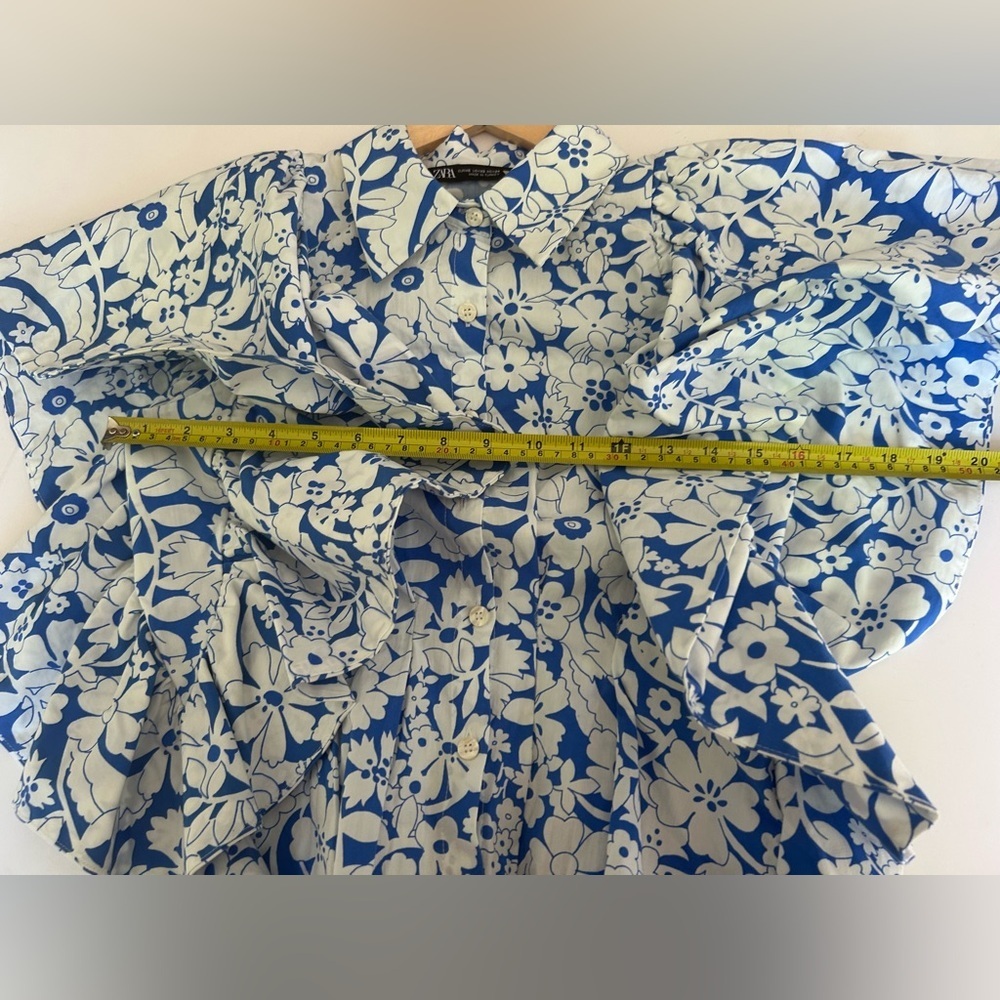 Zara Floral Printed Poplin Flutter Statement Sleeves Top Size xSmall - Picture 9 of 11